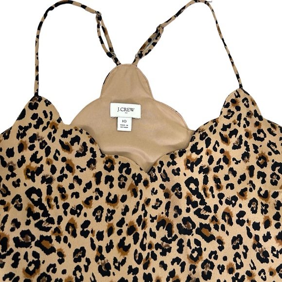 J. Crew Factory Black and Tan Animal Print Scalloped V-neck Cami Top Size 10 - Picture 4 of 7